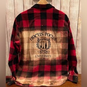 Red & Black Plaid Hocus Pocus University Fall Halloween Distressed Flannel